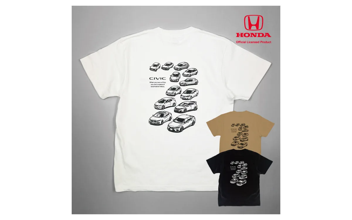 歴代シビックが背中に大集合！新色ブラック＆ダークベージュのTシャツが登場